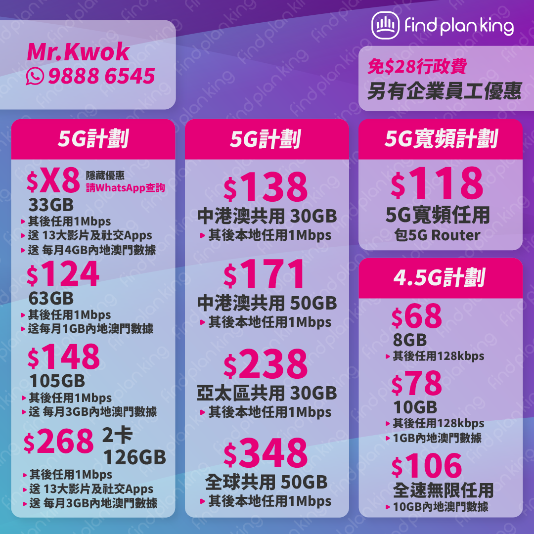 3HK🎆2026優惠🤩5G $X8 33GB+4GB中澳數據🎁送任用13大影片及社交App🚀4.5G $106全速任用📱iPhone 17優惠